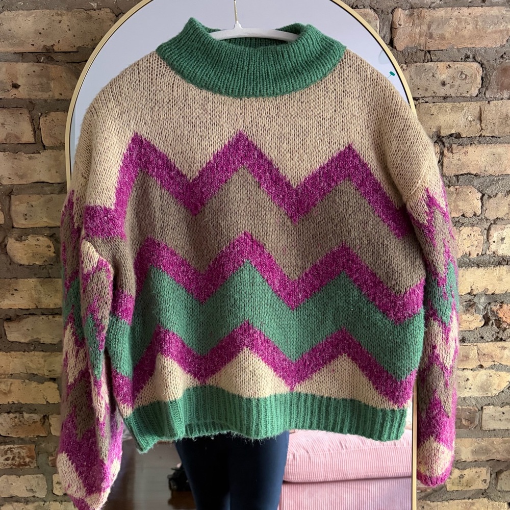 Lush Chevron Patterned Cowl Neck Sweater
